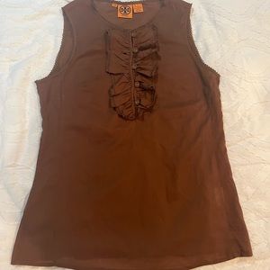 Tory Burch Sleeveless 100% cotton side zip ruffled top size 6